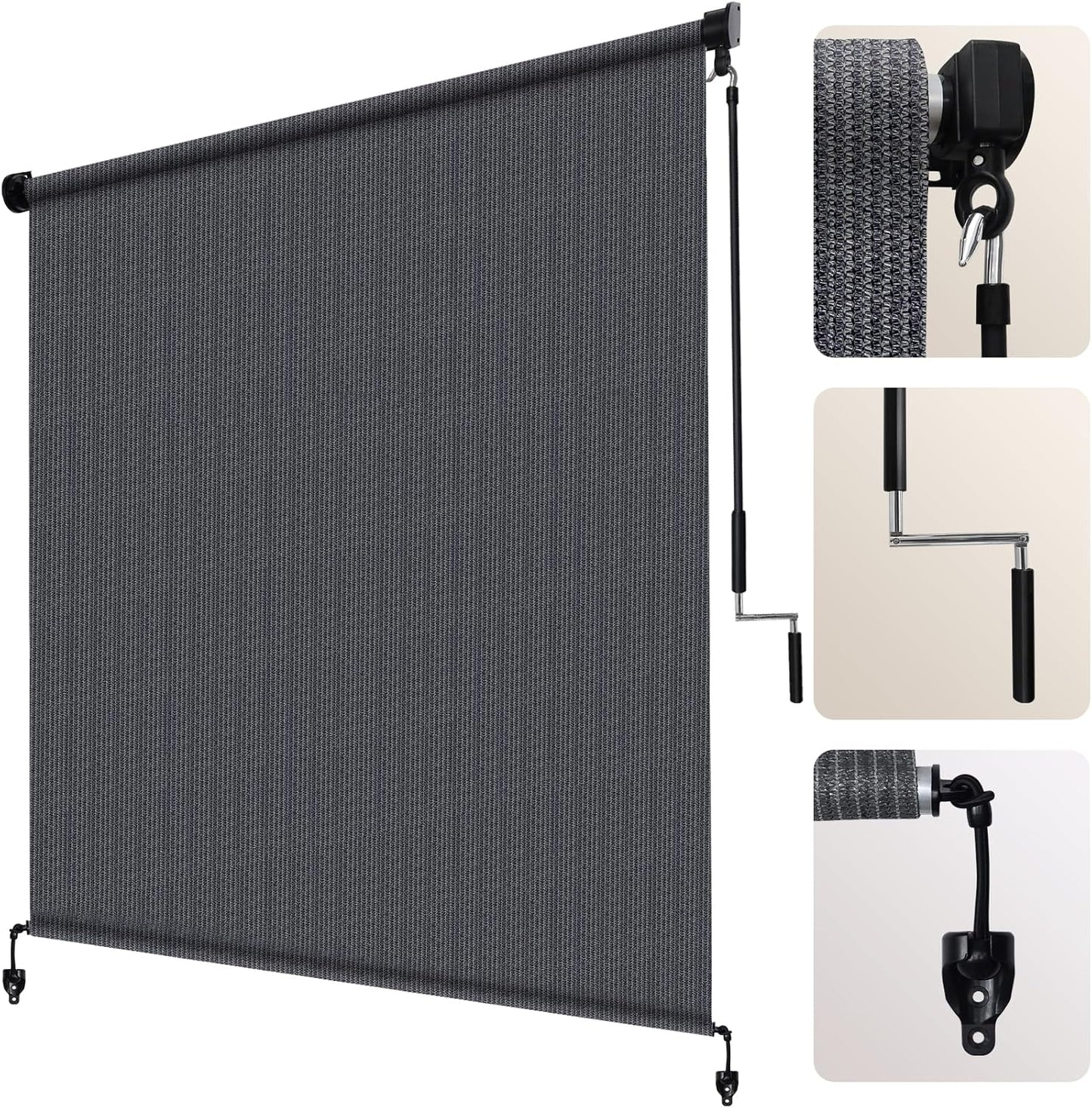 Artpuch Outdoor Roller Shade 8' W x 8' H, Gray Exterior Cordless Patio Shades Roll Up Blinds with Splicing Design, 2 Poles and 1 Piece Fabric