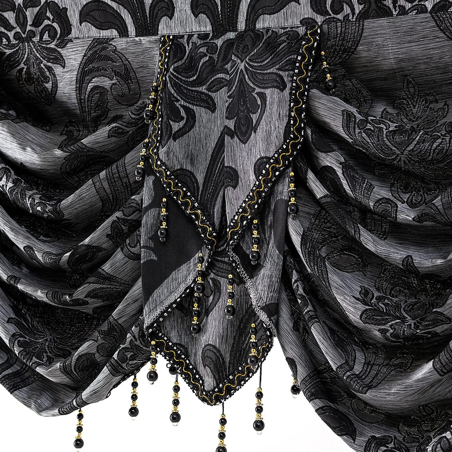 NAPEARL Jabot Curtains Valances and Swags-European Style Kitchen Window Valance, Luxury Jacquard Waterfall Valance Curtains for Living Room (1 Black Valance, 81-Inch Wide)
