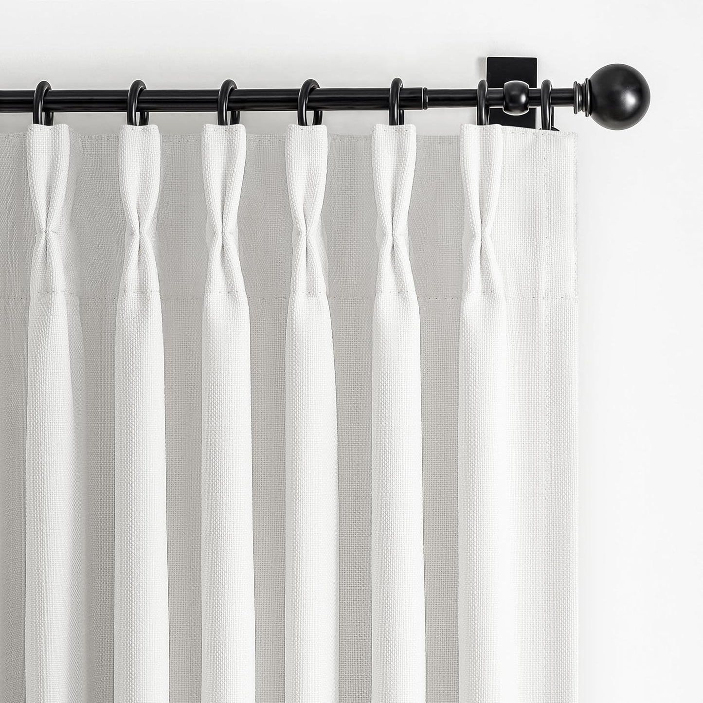 Pinch Pleated Off Beige White Mini Curtains 63 Inch Length 2 Panels Set for Kitchen Windows, Cute Blackout Two Layer Thick Linen Blend Light Blocking Drapes Back Tab for Laundry Room 63 Inches Curtain