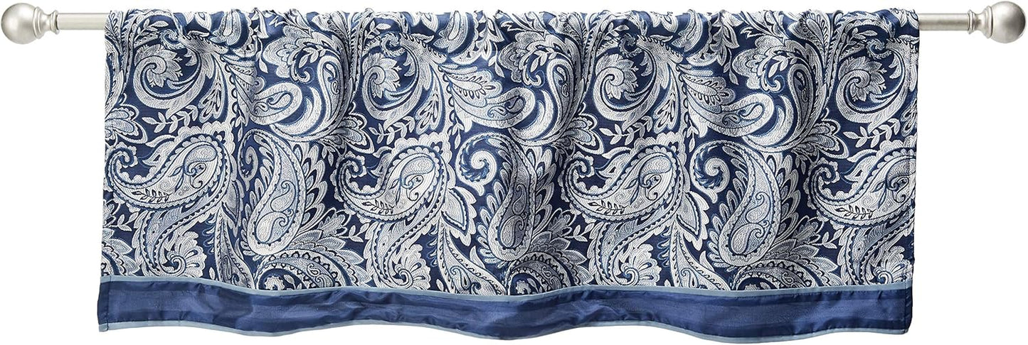 Madison Park Aubrey 2 Panel Curtain Faux Silk Paisley Jacquard, Rod Pocket Curtain For Living Room, Kitchen, Room Darkening Window Drape for Bedroom and Dorm, 2-PK 50x84", Navy