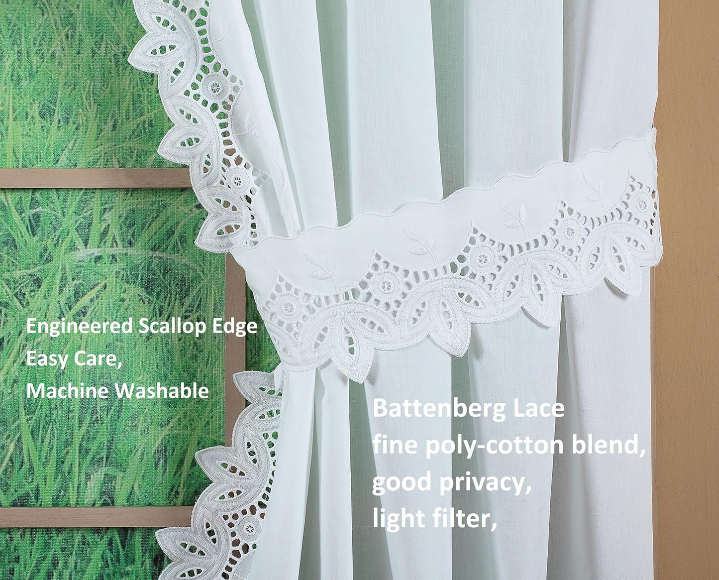Today's Curtain, Heirloom Battenberg Eyelet Panel Pair 63", White, 4-Piece-Set, 80" W x 63" L