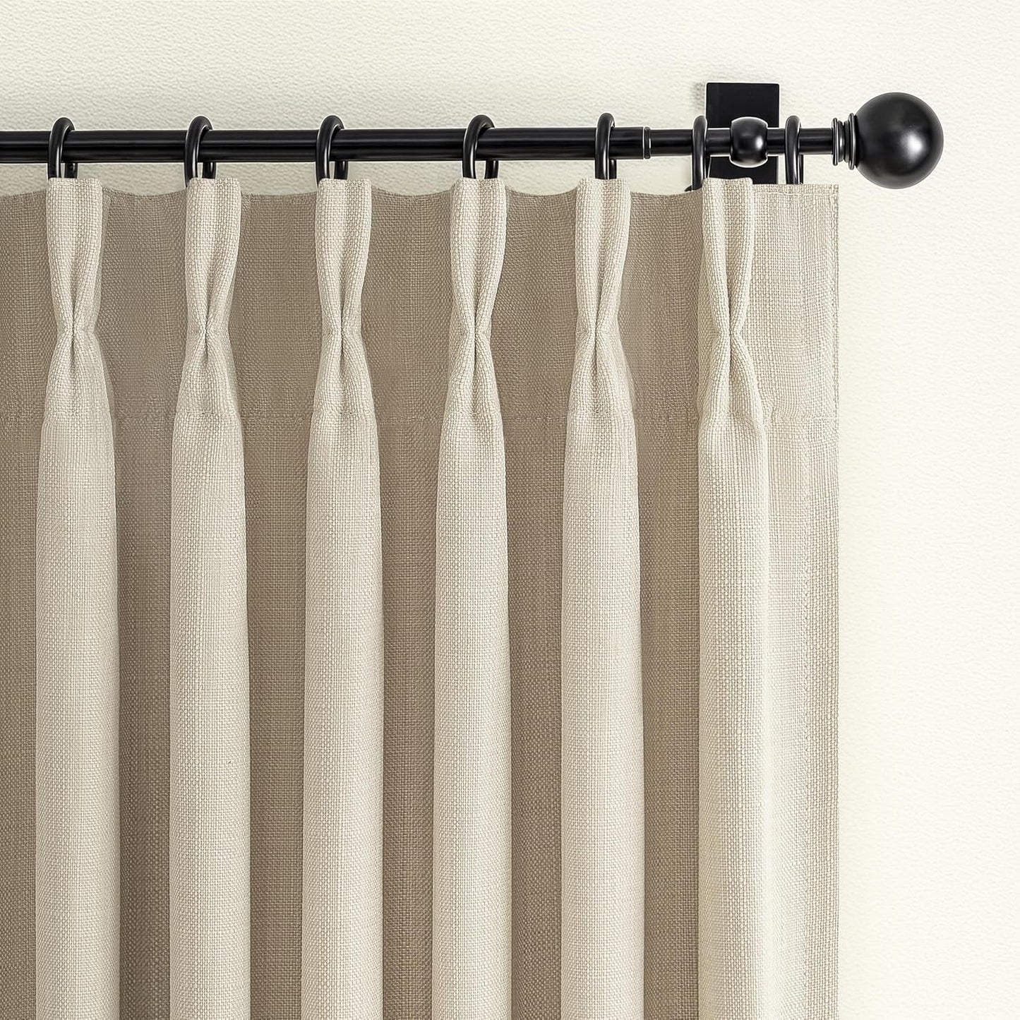 Pinch Pleated Off Beige White Mini Curtains 63 Inch Length 2 Panels Set for Kitchen Windows, Cute Blackout Two Layer Thick Linen Blend Light Blocking Drapes Back Tab for Laundry Room 63 Inches Curtain
